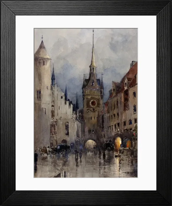 Framed Print : Street Scene in Munich, 1880. Creator: Ross Turner Framed Print : Street Scene in Munich, 1880. Creator: Ross Turner