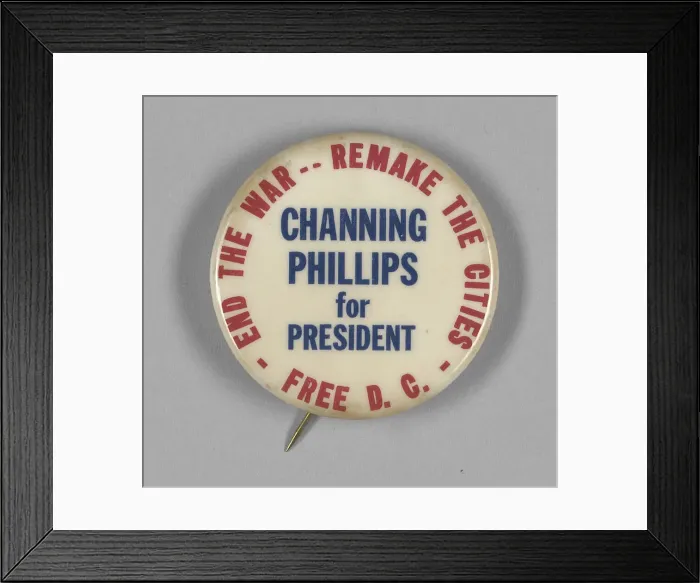 Framed Print : Pinback button for Channing Phillips presidential campaign, 1968. Creator: Unknown