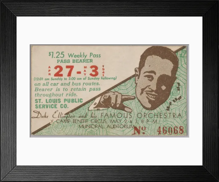 Framed Print : Transit pass for St. Louis Public Service Company depicting Duke Ellington, 15067 Framed Print : Transit pass for St. Louis Public Service Company depicting Duke Ellington, 15067