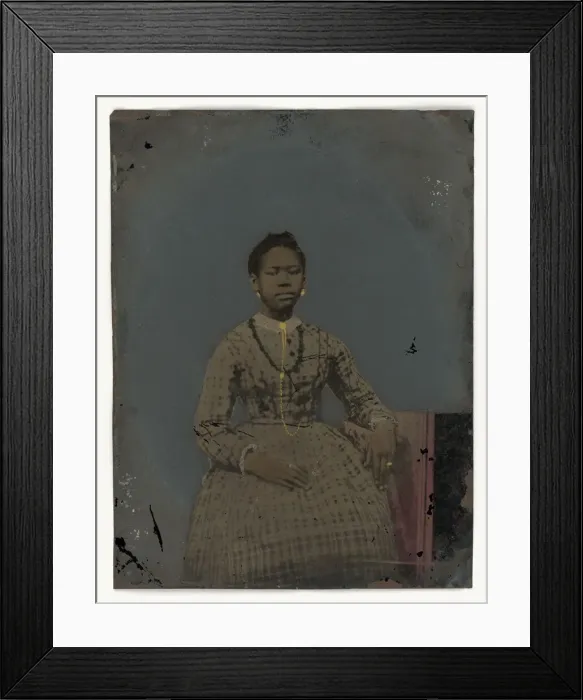 Framed Print : Tintype of a seated young woman, 1850-1875. Creator: Unknown Framed Print : Tintype of a seated young woman, 1850-1875. Creator: Unknown