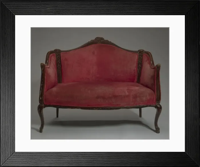 Framed Print : Loveseat from Maes Millinery Shop, 1900-1950. Creator: Unknown Framed Print : Loveseat from Maes Millinery Shop, 1900-1950. Creator: Unknown