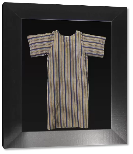 Grey, blue, and maize-colored cotton striped dress designed by Willi Smith, 1969-1987