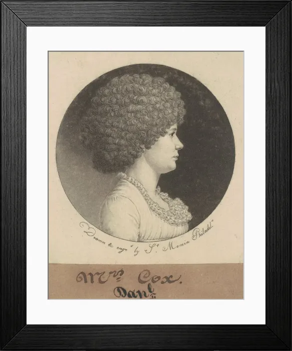 Framed Print : Mrs. Cox, 1798. Creator: Charles Balthazar Julien Fevret de Saint-Memin Framed Print : Mrs. Cox, 1798. Creator: Charles Balthazar Julien Fevret de Saint-Memin