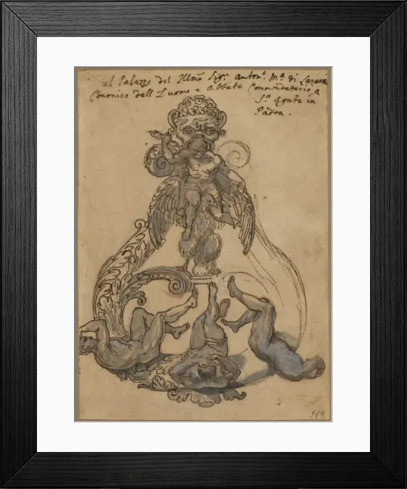 Framed Print : Door Knocker with Zeus Vanguishing Giants, late 17th or early 18th century Framed Print : Door Knocker with Zeus Vanguishing Giants, late 17th or early 18th century