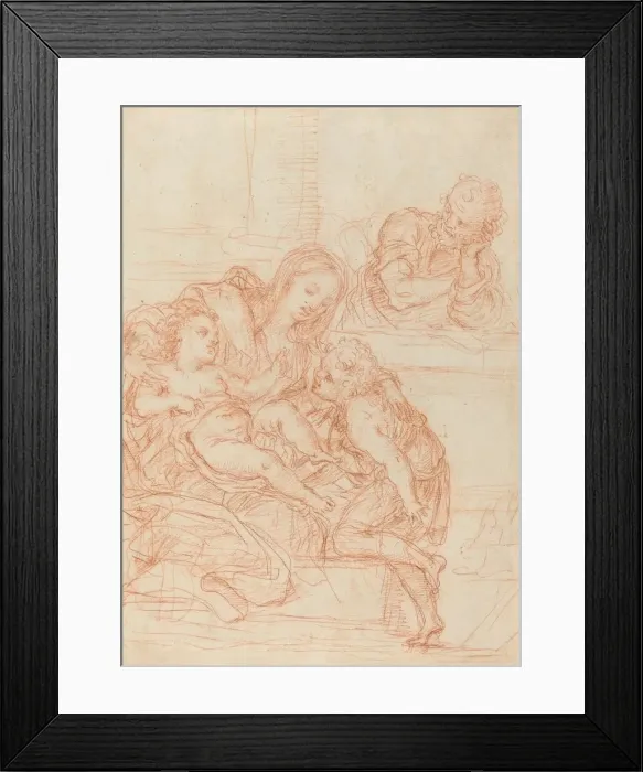 Framed Print : Madonna and Child with Saints John and Joseph [recto], 17th century. Creator: Unknown