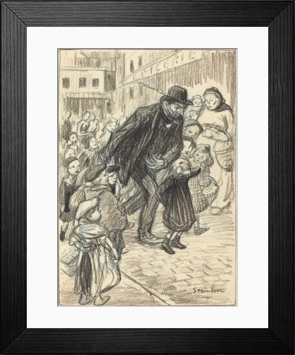 Framed Print : A Man on a City Street, Surrounded by Children (Un Pere) Framed Print : A Man on a City Street, Surrounded by Children (Un Pere)