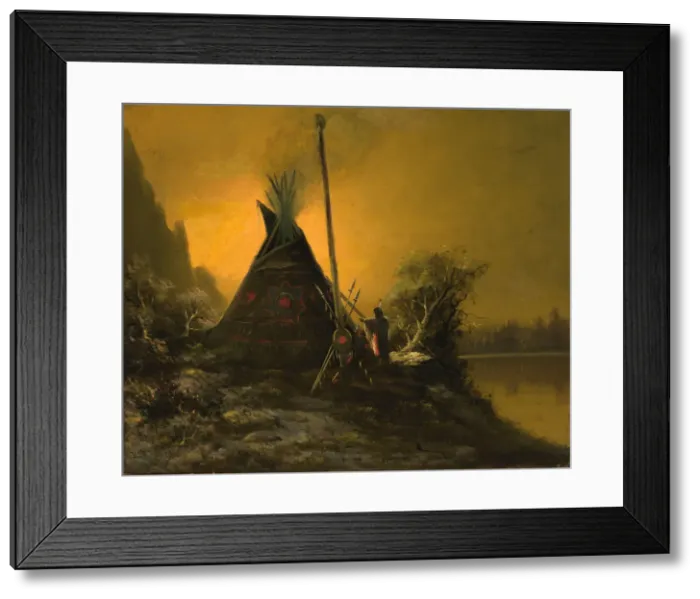 Framed Print : Night Scene of Indian Tipi, 1895. Creator: Benjamin Raborg Framed Print : Night Scene of Indian Tipi, 1895. Creator: Benjamin Raborg