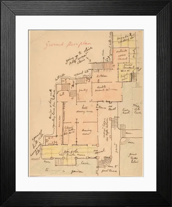 Framed Print : Ground Floor Plan for Torre Quatro Venti, c. 1905. Creator: Elihu Vedder Framed Print : Ground Floor Plan for Torre Quatro Venti, c. 1905. Creator: Elihu Vedder