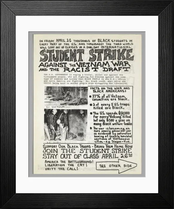 Framed Print : Flyer advertising student strike against the Vietnam War, 1968. Creator: Unknown Framed Print : Flyer advertising student strike against the Vietnam War, 1968. Creator: Unknown
