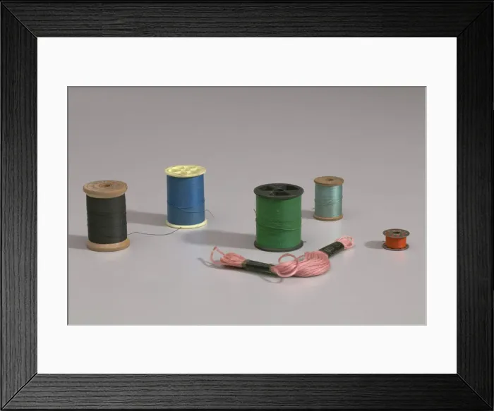 Framed Print : Six colors of thread from Maes Millinery Shop, 1941-1994. Creator: Unknown Framed Print : Six colors of thread from Maes Millinery Shop, 1941-1994. Creator: Unknown