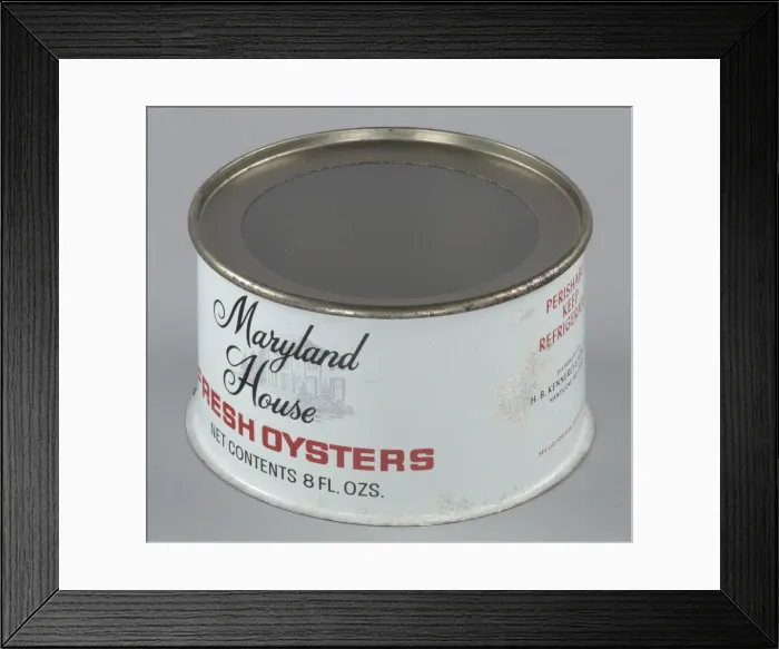 Framed Print : Oyster can used by H. B. Kennerly & Son, Inc. 1935-1950. Creator: Unknown Framed Print : Oyster can used by H. B. Kennerly & Son, Inc. 1935-1950. Creator: Unknown