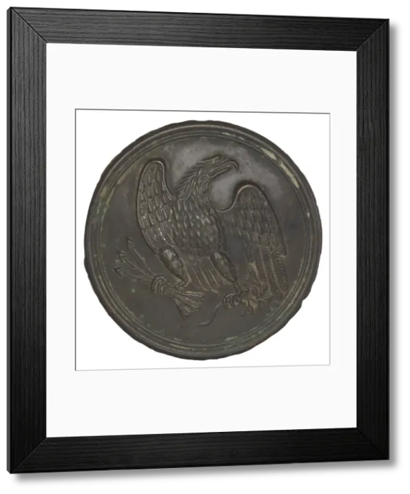 Framed Print : Plate with a stamped brass eagle design from a cartridge box belt, 1862-1865