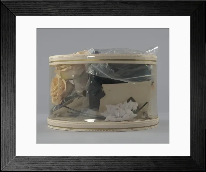 Framed Print : Hat box filled with tools and materials from Maes Millinery Shop, 1941-1994 Framed Print : Hat box filled with tools and materials from Maes Millinery Shop, 1941-1994