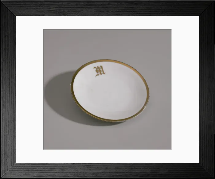 Framed Print : White plate with gold trim from Maes Millinery Shop, 1941-1994. Creator: Classic Bavaria Framed Print : White plate with gold trim from Maes Millinery Shop, 1941-1994. Creator: Classic Bavaria
