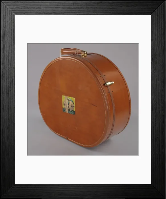 Framed Print : Samsonite hat box suitcase from Maes Millinery Shop, 1941-1994. Creator: Samsonite Framed Print : Samsonite hat box suitcase from Maes Millinery Shop, 1941-1994. Creator: Samsonite