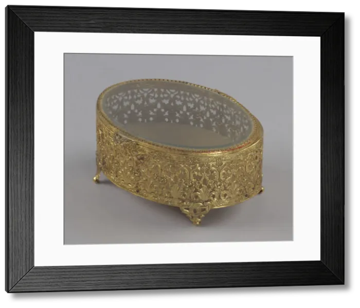 Framed Print : Gold metal scrollwork jewelry box from Maes Millinery Shop, 1941-1994. Creator: Unknown Framed Print : Gold metal scrollwork jewelry box from Maes Millinery Shop, 1941-1994. Creator: Unknown