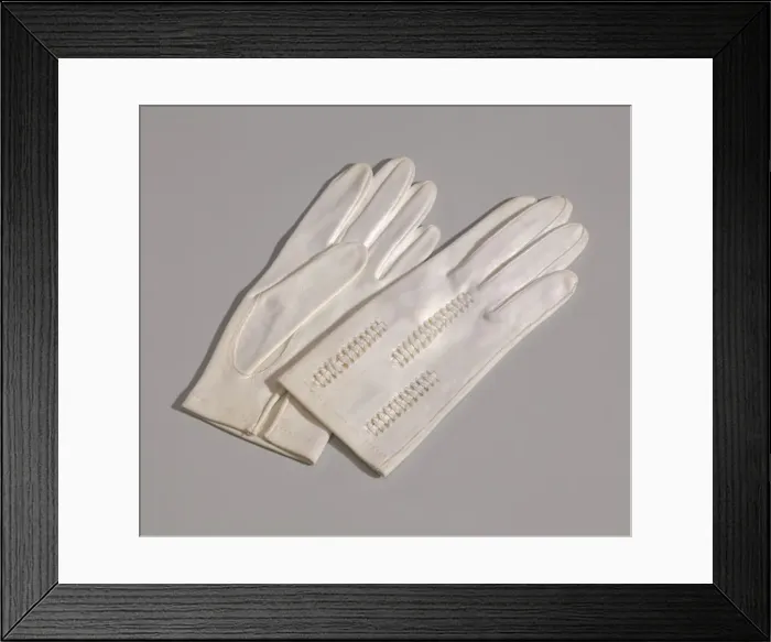 Framed Print : Pair of light cream gloves with openwork design from Maes Millinery Shop, 1941-1994 Framed Print : Pair of light cream gloves with openwork design from Maes Millinery Shop, 1941-1994