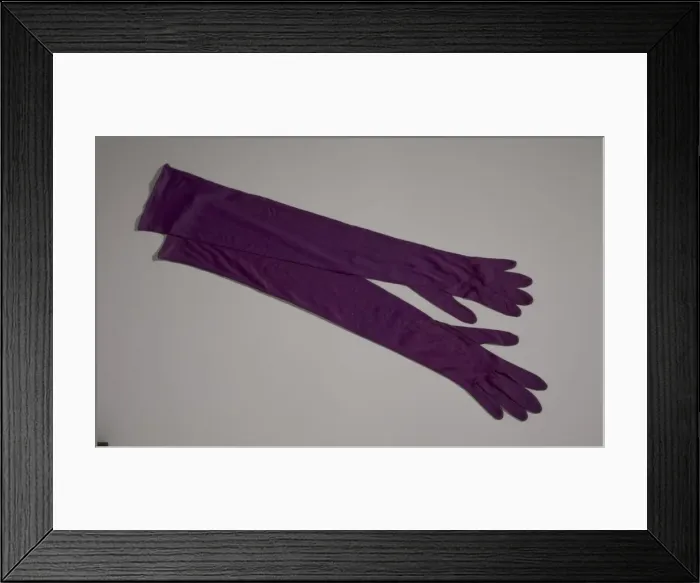 Framed Print : Pair of arm length purple gloves from Maes Millinery Shop, 1941-1994 Framed Print : Pair of arm length purple gloves from Maes Millinery Shop, 1941-1994