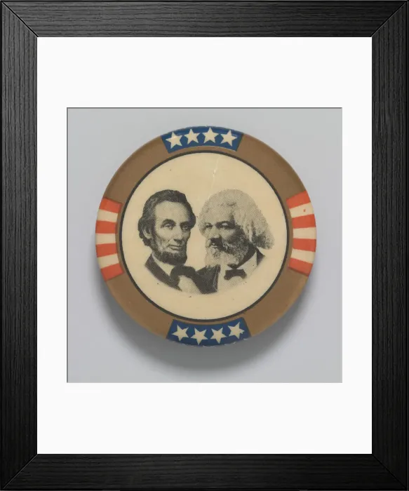 Framed Print : Pinback button featuring Abraham Lincoln and Frederick Douglass, 1960s. Creator: Unknown Framed Print : Pinback button featuring Abraham Lincoln and Frederick Douglass, 1960s. Creator: Unknown