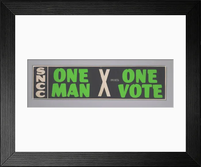 Framed Print : Bumper sticker with the slogan One Man, One Vote, 1962 - 1965. Creator: Unknown Framed Print : Bumper sticker with the slogan One Man, One Vote, 1962 - 1965. Creator: Unknown