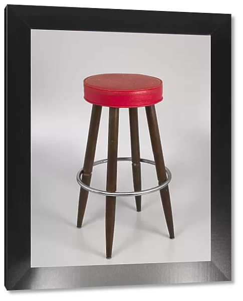 Barstool with red vinyl cover from Muse Bar, the home bar of Isaiah Muse, 1970s