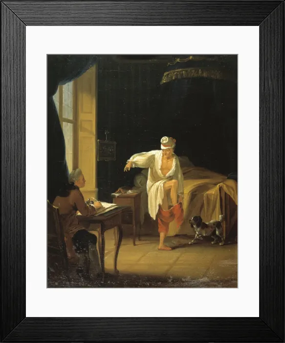 Framed Print : Voltaire getting up in Ferney, ca 1772. Creator: Huber, Jean (1721-1786) Framed Print : Voltaire getting up in Ferney, ca 1772. Creator: Huber, Jean (1721-1786)