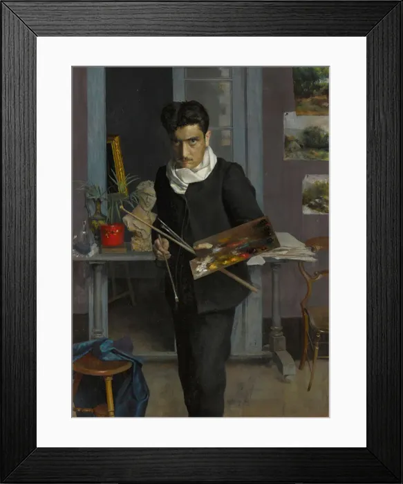 Framed Print : Self-portrait of the artist in his studio, 1898. Creator: Romero de Torres Framed Print : Self-portrait of the artist in his studio, 1898. Creator: Romero de Torres