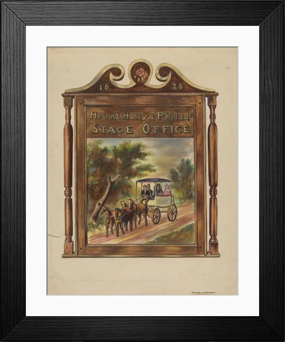 Framed Print : Stage Office Sign, c. 1937. Creator: Francis Law Durand