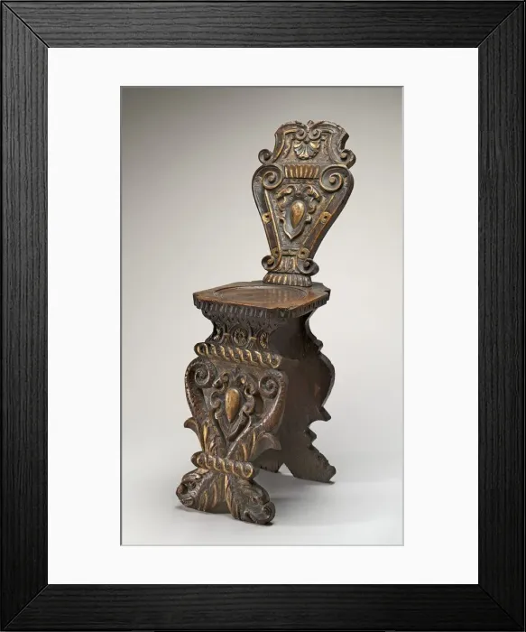 Framed Print : Walnut Stool (Sgabello), Carved and Gilded, c. 1540 / 1560. Creator: Unknown Framed Print : Walnut Stool (Sgabello), Carved and Gilded, c. 1540 / 1560. Creator: Unknown