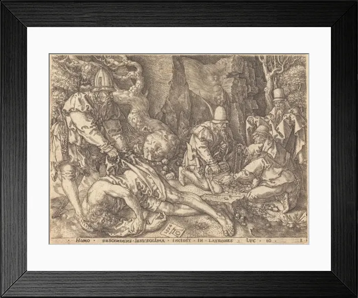 Framed Print : Traveler among Thieves, 1554. Creator: Heinrich Aldegrever Framed Print : Traveler among Thieves, 1554. Creator: Heinrich Aldegrever