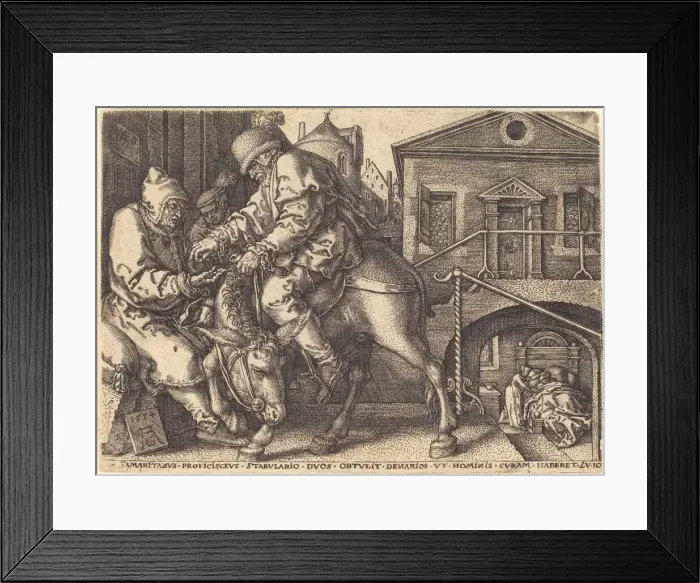 Framed Print : The Good Samaritan Paying for the Lodgings of the Traveler, 1554 Framed Print : The Good Samaritan Paying for the Lodgings of the Traveler, 1554