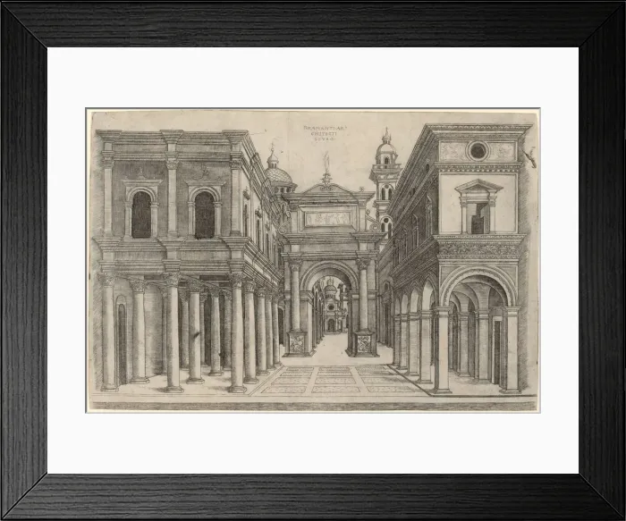Framed Print : A Street with Various Buildings, Colonnades and an Arch, c. 1500 / 1510 Framed Print : A Street with Various Buildings, Colonnades and an Arch, c. 1500 / 1510