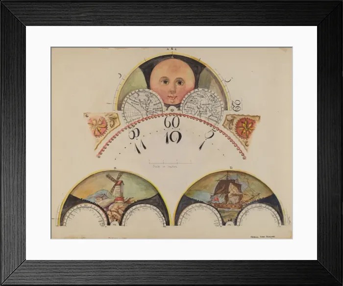 Framed Print : Moon Disc Paintings for Grandfathers Clock, c. 1937. Creator: Francis Law Durand Framed Print : Moon Disc Paintings for Grandfathers Clock, c. 1937. Creator: Francis Law Durand