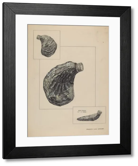 Framed Print : Oyster Shaped Flask, c. 1936. Creator: Francis Law Durand Framed Print : Oyster Shaped Flask, c. 1936. Creator: Francis Law Durand