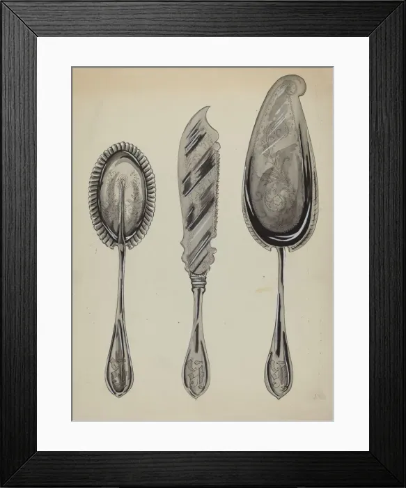 Framed Print : Silver Serving Set, c. 1936. Creator: Ellen Duncan Framed Print : Silver Serving Set, c. 1936. Creator: Ellen Duncan