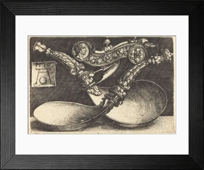 Framed Print : Designs for Two Spoons and a Dog Whistle, 1539. Creator: Heinrich Aldegrever Framed Print : Designs for Two Spoons and a Dog Whistle, 1539. Creator: Heinrich Aldegrever