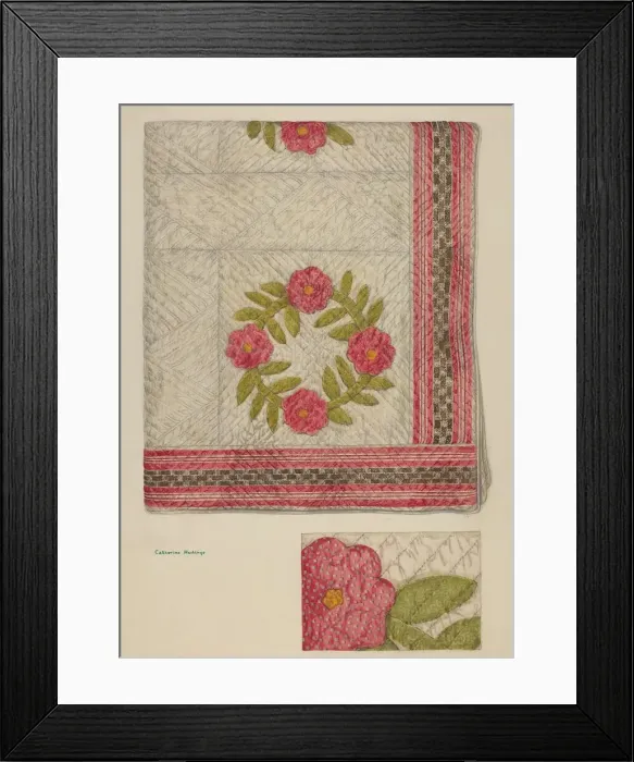 Framed Print : Quilt - Garden Wreath, c. 1939. Creator: Katherine Hastings Framed Print : Quilt - Garden Wreath, c. 1939. Creator: Katherine Hastings