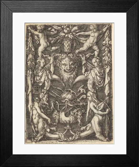 Framed Print : Ornament with Mask, 1550. Creator: Heinrich Aldegrever Framed Print : Ornament with Mask, 1550. Creator: Heinrich Aldegrever