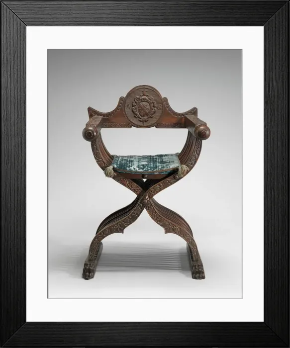 Framed Print : Walnut Savonarola Chair with Letters A. G. c. 1520  /  1540. Creator: Unknown