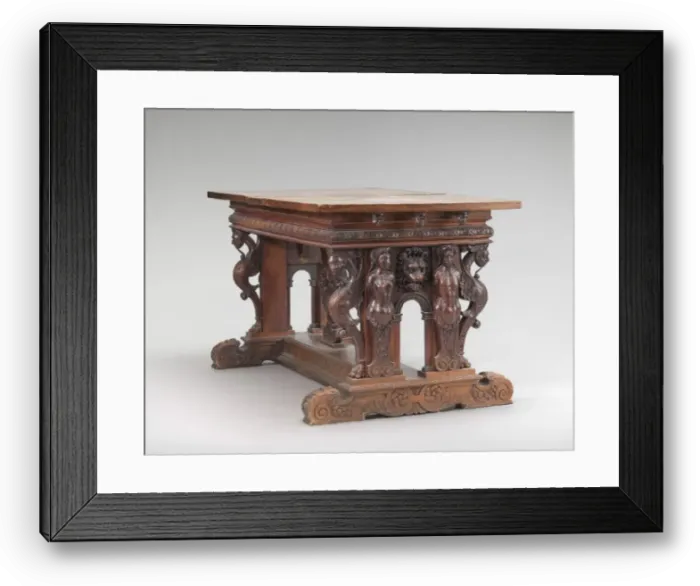 Framed Print : Walnut Table with Herms and Sphinxes at the Ends, second half 16th century Framed Print : Walnut Table with Herms and Sphinxes at the Ends, second half 16th century