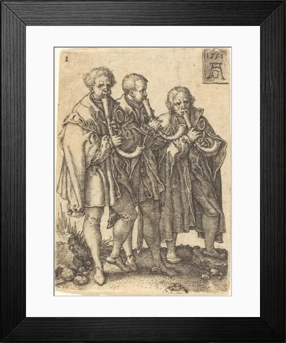 Framed Print : Three Musicians, 1551. Creator: Heinrich Aldegrever Framed Print : Three Musicians, 1551. Creator: Heinrich Aldegrever