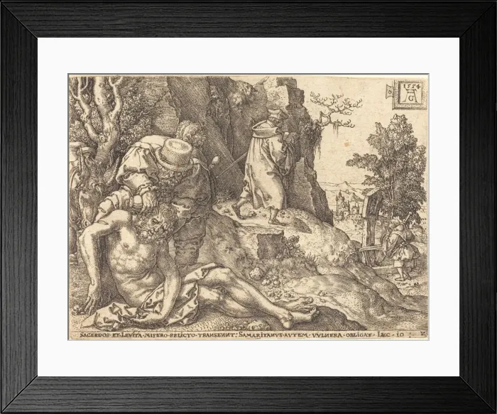 Framed Print : The Good Samaritan Ministering to the Traveler, 1554. Creator: Heinrich Aldegrever Framed Print : The Good Samaritan Ministering to the Traveler, 1554. Creator: Heinrich Aldegrever