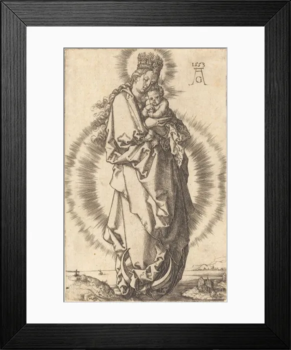 Framed Print : The Virgin with the Child on the Crescent, 1553. Creator: Heinrich Aldegrever Framed Print : The Virgin with the Child on the Crescent, 1553. Creator: Heinrich Aldegrever