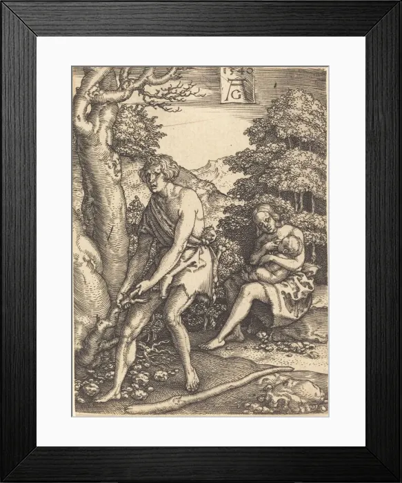 Framed Print : Adam and Eve at Work, 1540. Creator: Heinrich Aldegrever Framed Print : Adam and Eve at Work, 1540. Creator: Heinrich Aldegrever