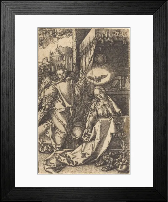 Framed Print : The Annunciation, 1553. Creator: Heinrich Aldegrever Framed Print : The Annunciation, 1553. Creator: Heinrich Aldegrever