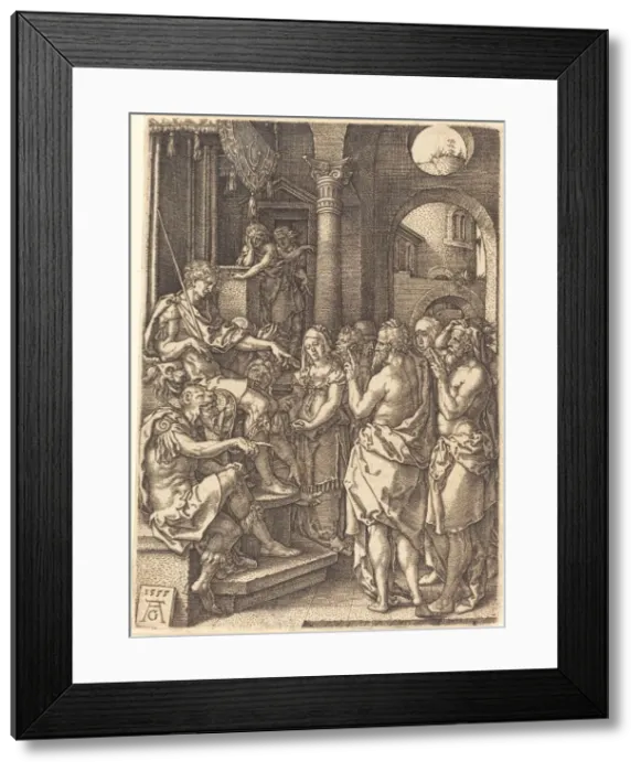 Framed Print : The Two Elders Before the Judge, 1555. Creator: Heinrich Aldegrever Framed Print : The Two Elders Before the Judge, 1555. Creator: Heinrich Aldegrever