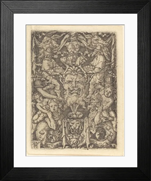 Framed Print : Ornament with Mask, 1549. Creator: Heinrich Aldegrever Framed Print : Ornament with Mask, 1549. Creator: Heinrich Aldegrever