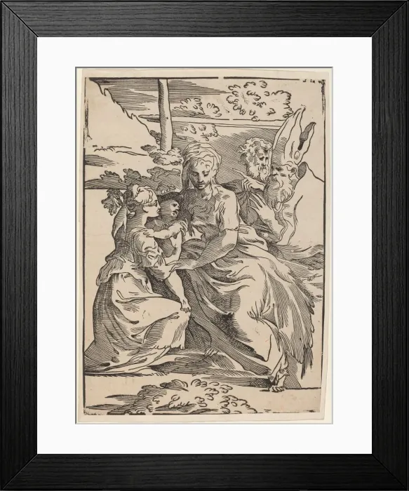 Framed Print : The Holy Family with Two Saints. Creator: Antonio da Trento Framed Print : The Holy Family with Two Saints. Creator: Antonio da Trento