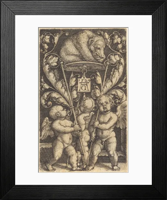 Framed Print : Three Cupids and a Bear, 1529. Creator: Heinrich Aldegrever Framed Print : Three Cupids and a Bear, 1529. Creator: Heinrich Aldegrever