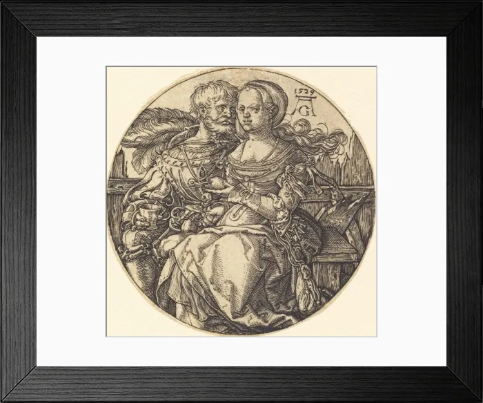 Framed Print : A Couple of Lovers Seated, 1529. Creator: Heinrich Aldegrever Framed Print : A Couple of Lovers Seated, 1529. Creator: Heinrich Aldegrever